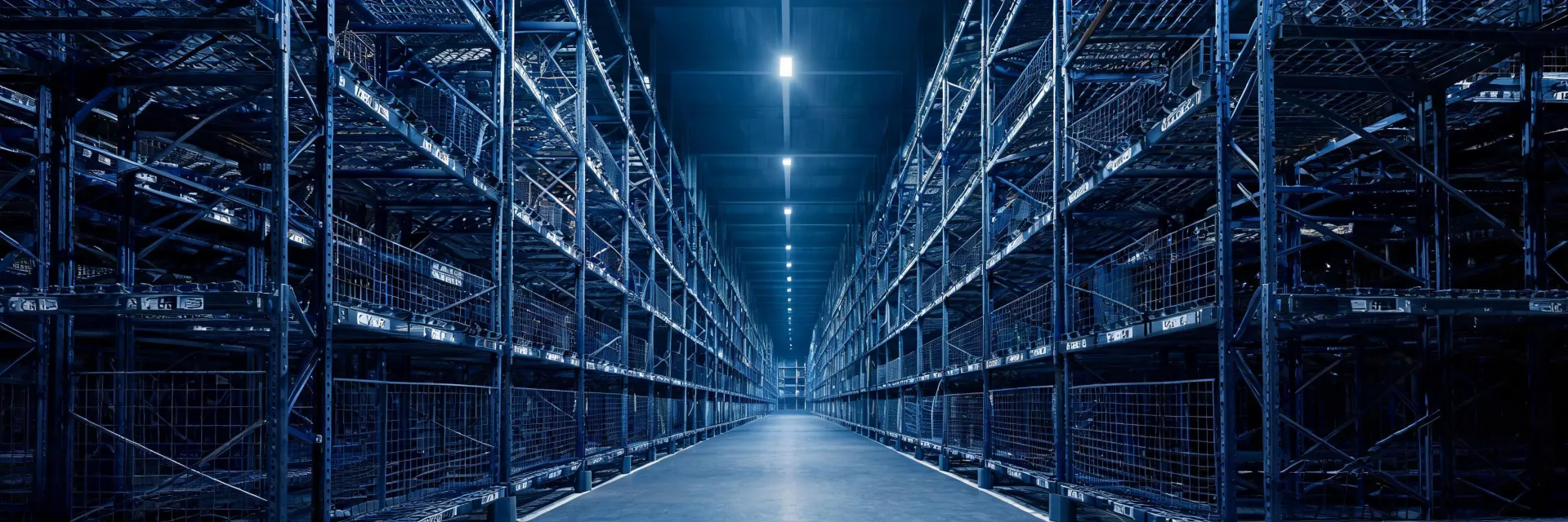 Warehouse rack aisle used as a visual stand-in for a briefing walk-through
