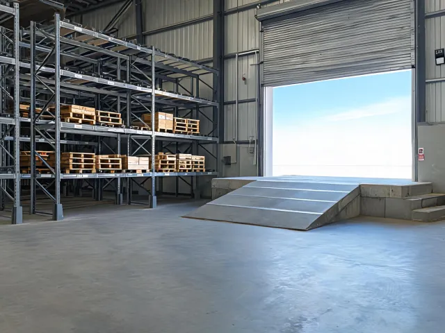 Pallet rack facing a loading dock