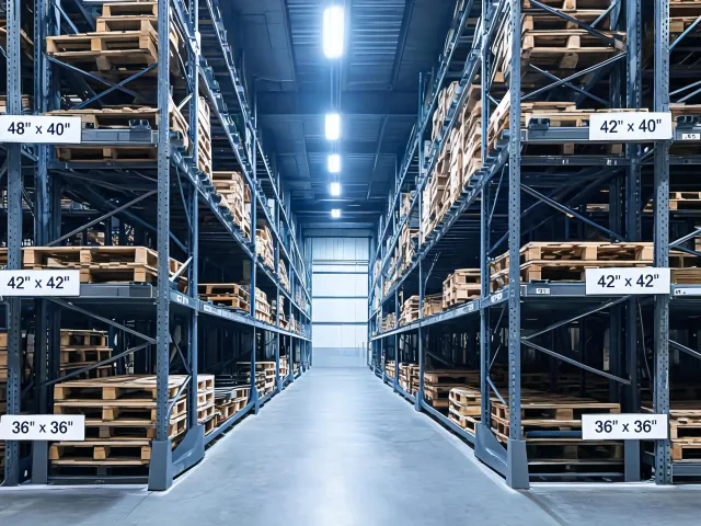Pallet rack beside a production staging lane